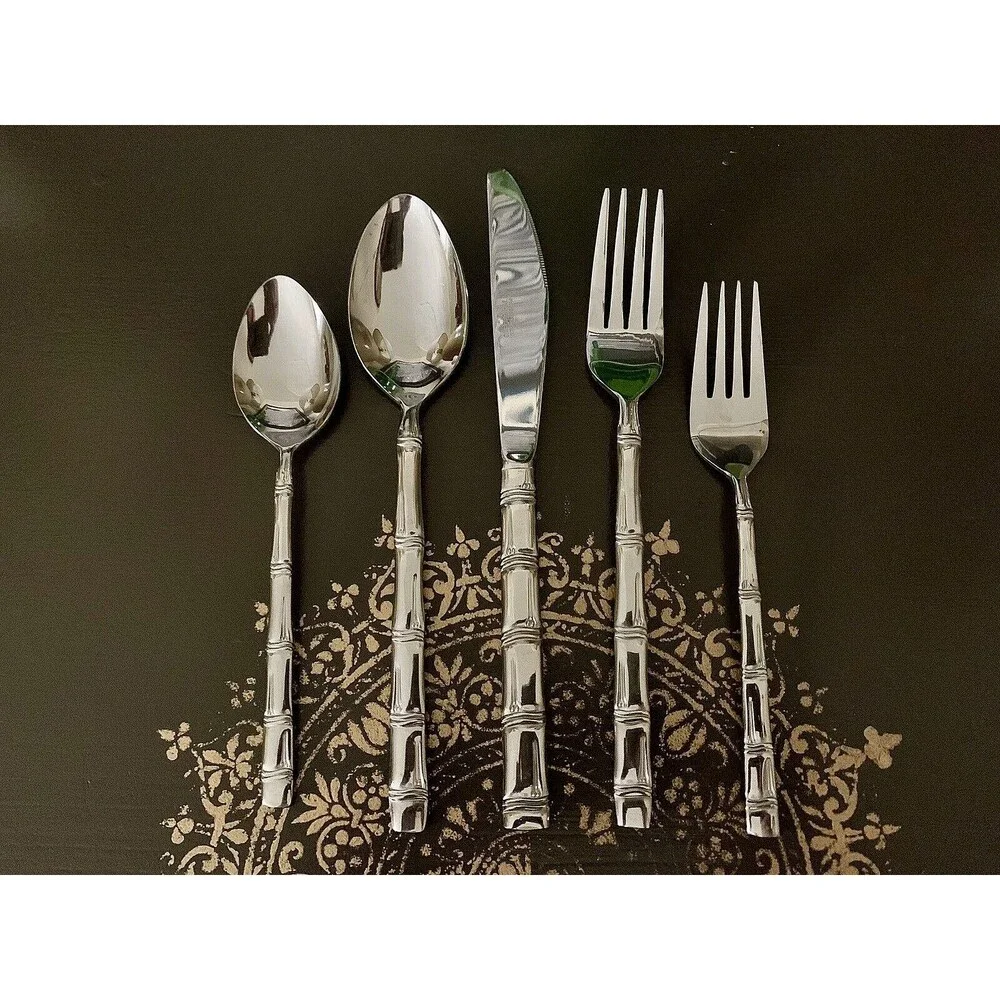 Vintage Oxford Hall Lanai Bamboo Flatware Stainless Steel 10 pc Lot Japan